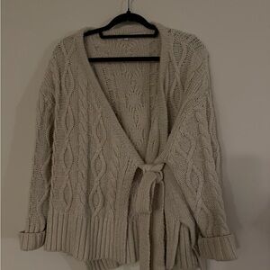 Cozy Cable Knit Cardigan Wrap Sweater - Cream
